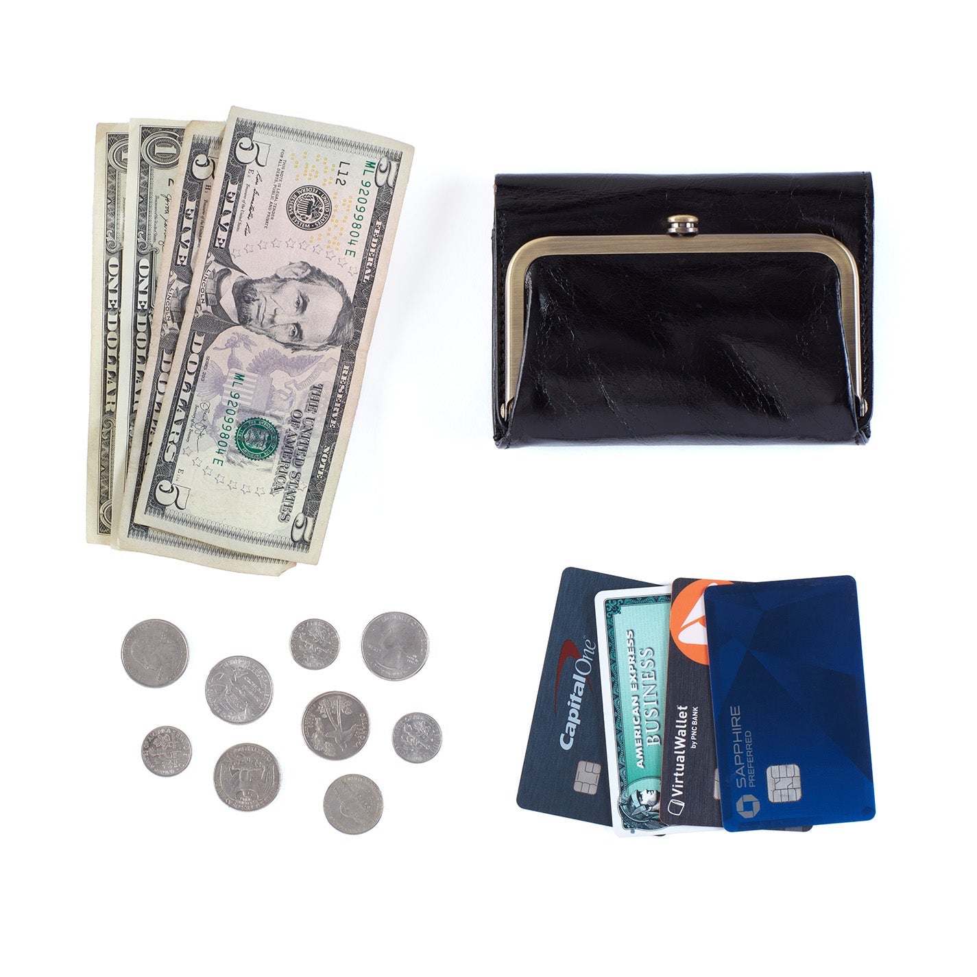 Robin Compact Wallet In Metallic Leather - Silver - Image 2