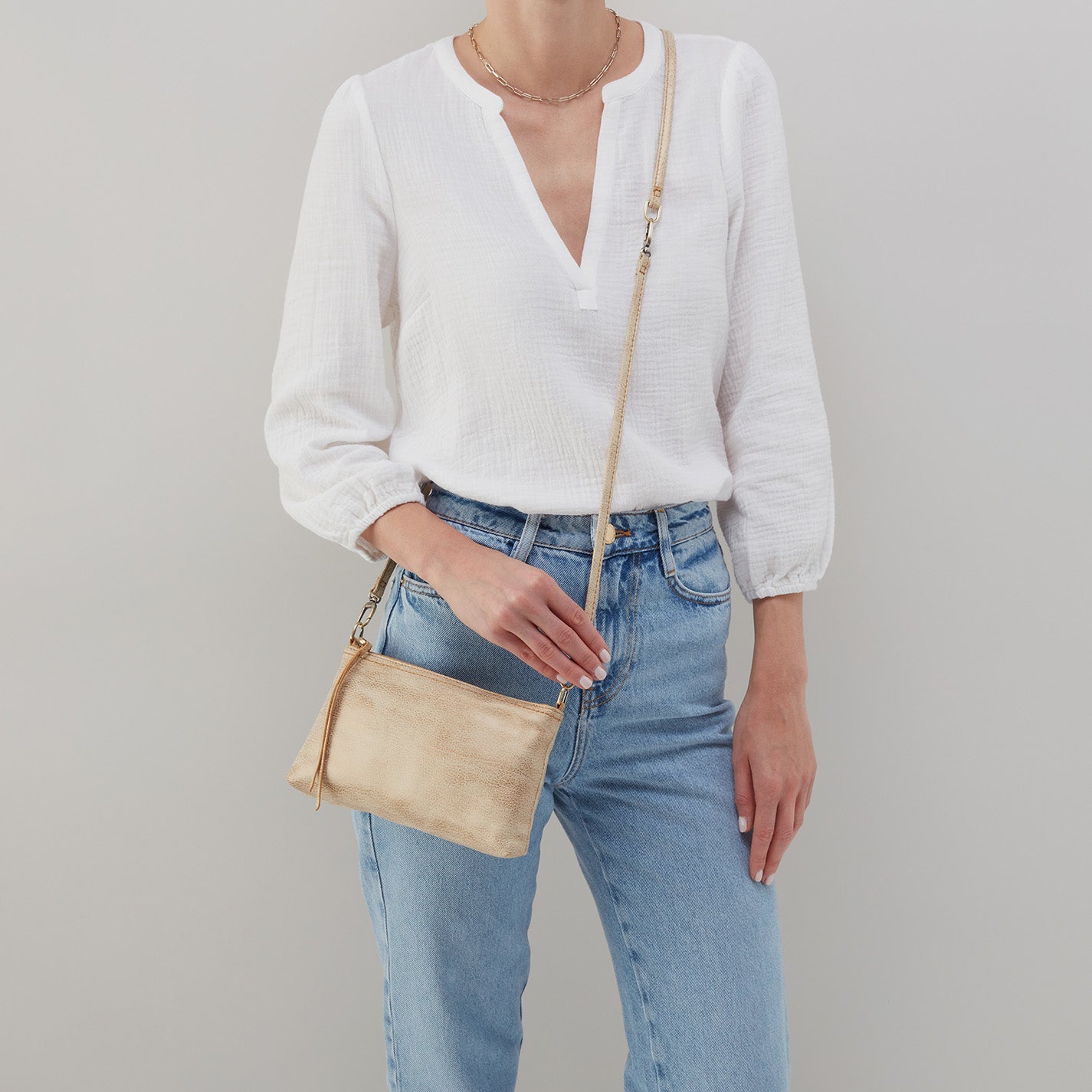 Darcy Crossbody in Metallic Leather - Gold Leaf - Image 3
