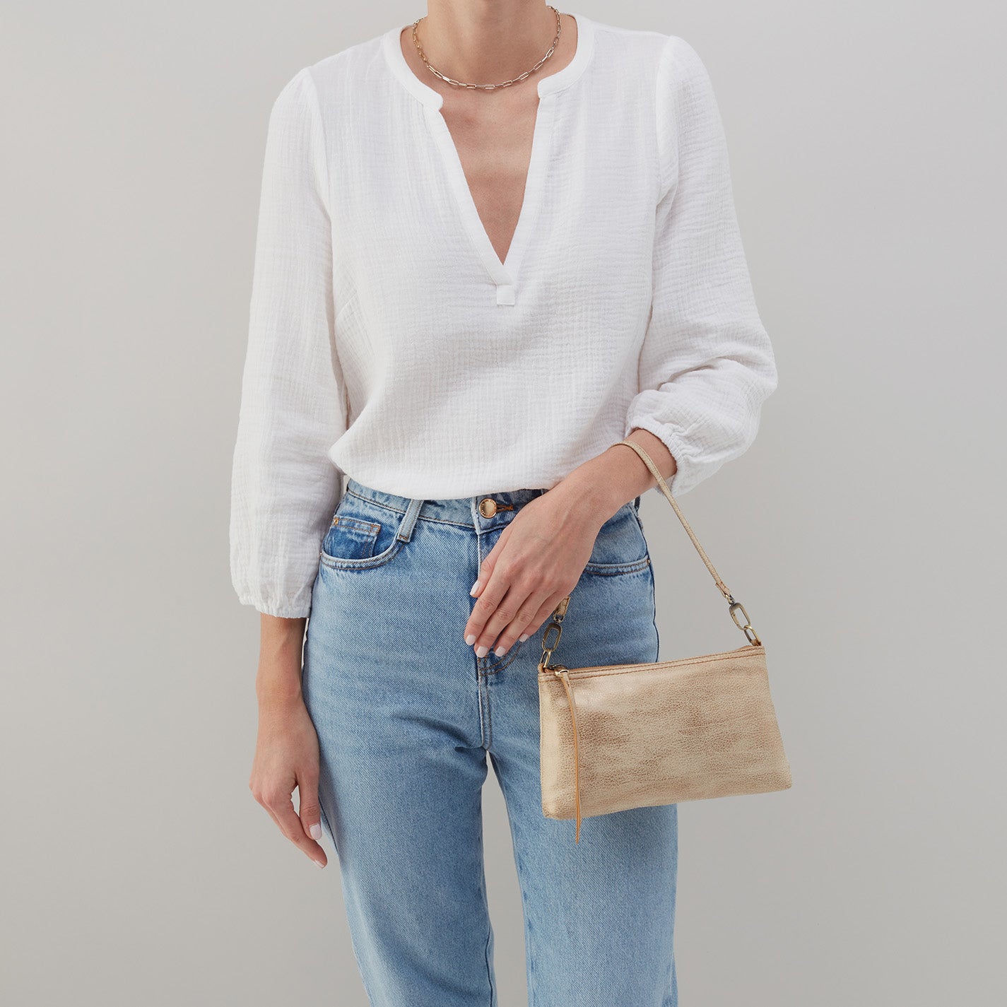 Darcy Crossbody in Metallic Leather - Gold Leaf - Image 5