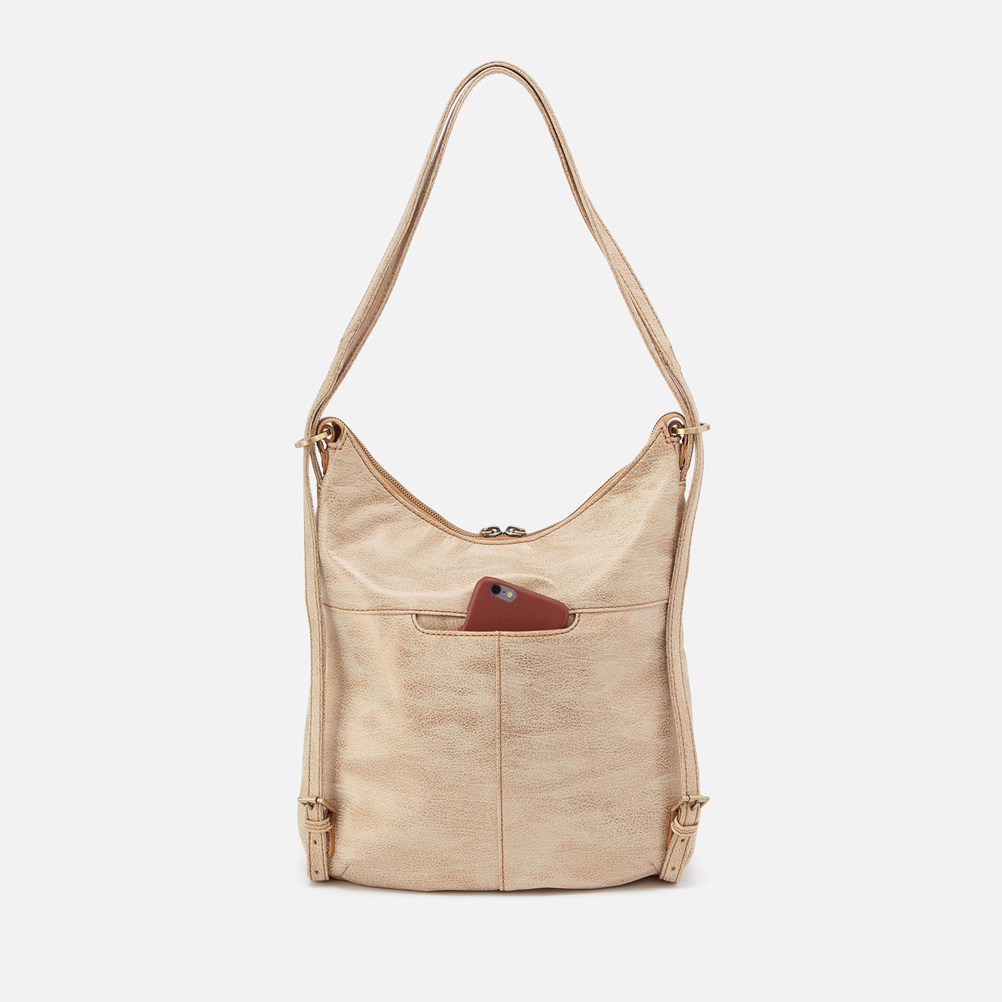 Merrin Convertible Backpack in Metallic Leather - Gold Leaf - Image 6
