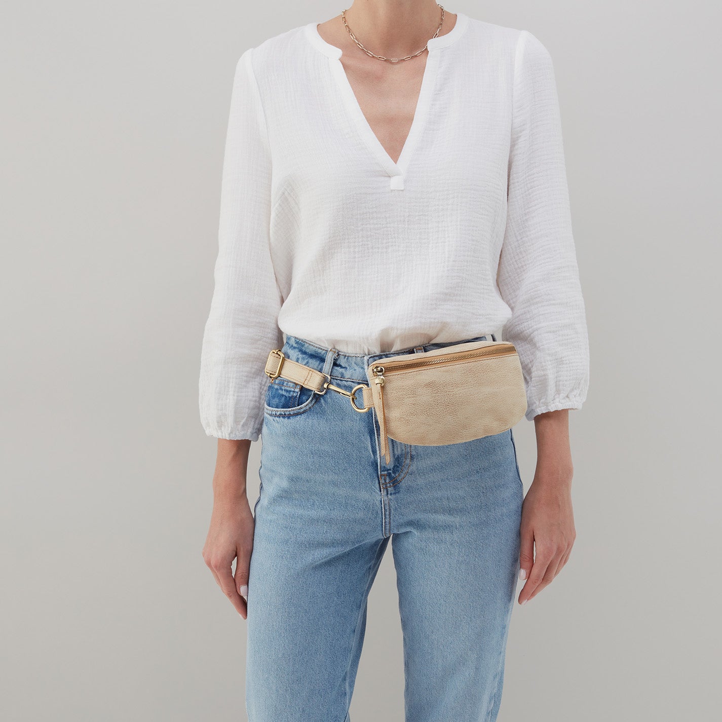 Fern Belt Bag In Metallic Leather - Gold Leaf - Image 4
