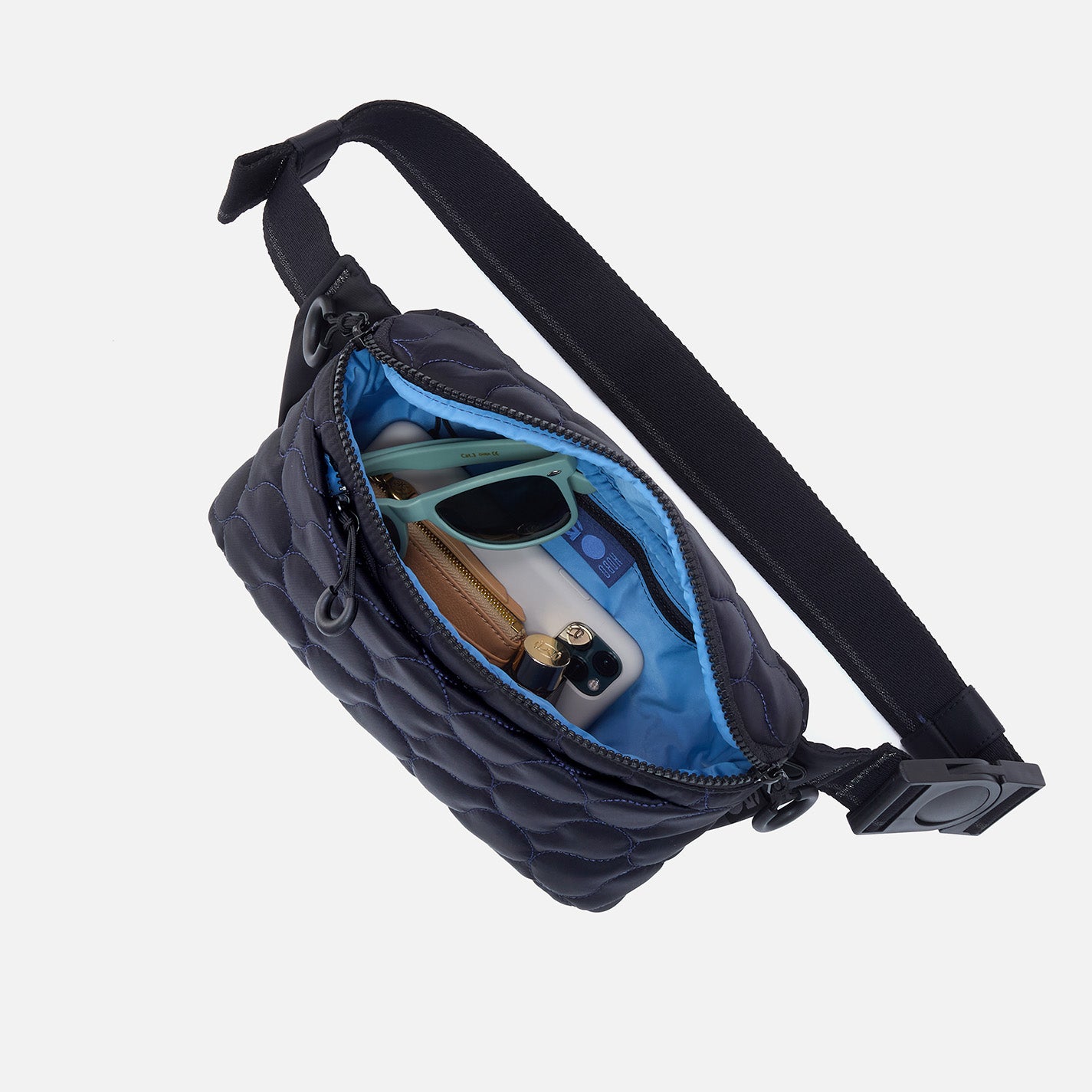 BE HOLD Quilted Belt Bag in CaRefiber recycled nylon - Jet with Ocean Quilt - Image 2