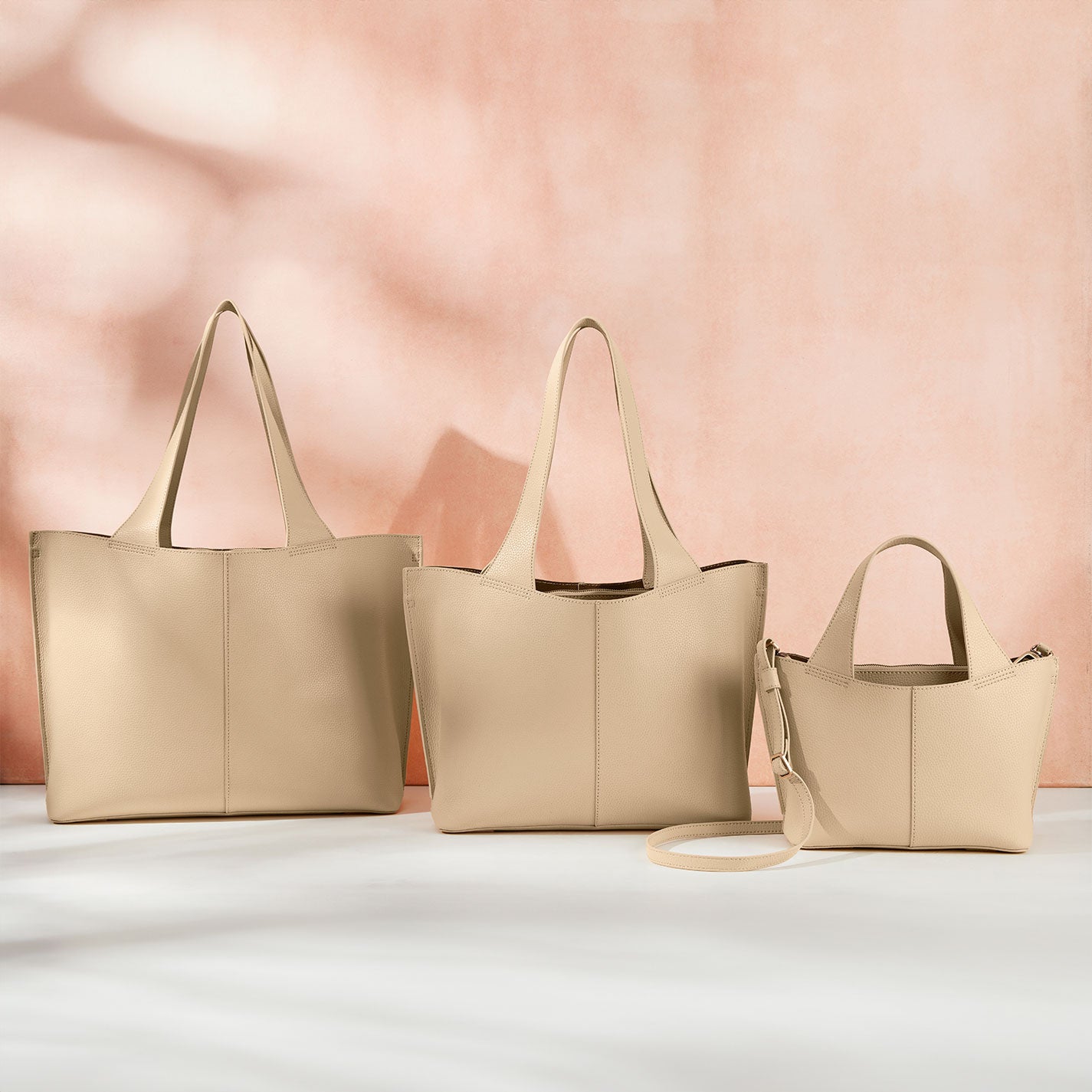 Vida Tote in Micro Pebbled Leather - Almond - Image 2