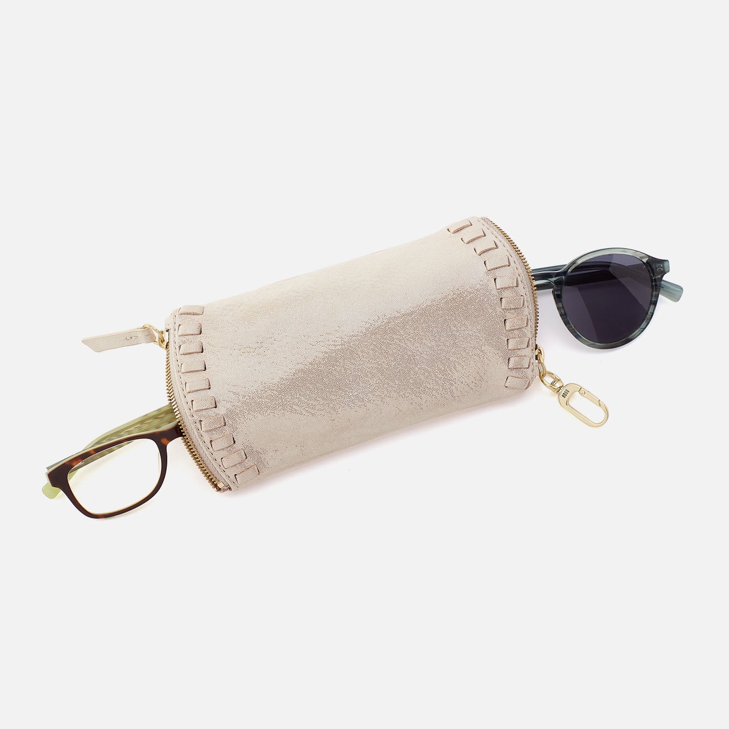 Spark Double Eyeglass Case In Metallic Leather - Sand Shimmer - Image 2