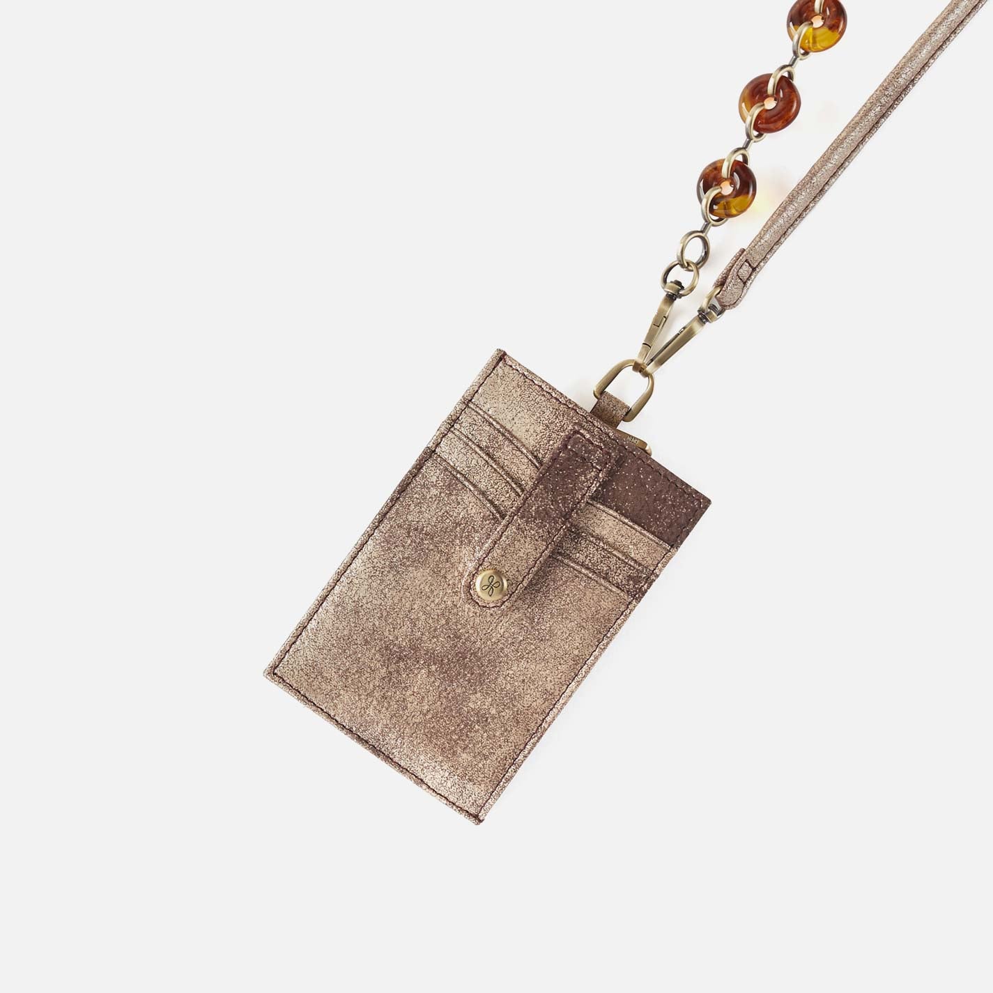 Around Town Lanyard in Metallic Leather - Cocoa Platinum - Image 5