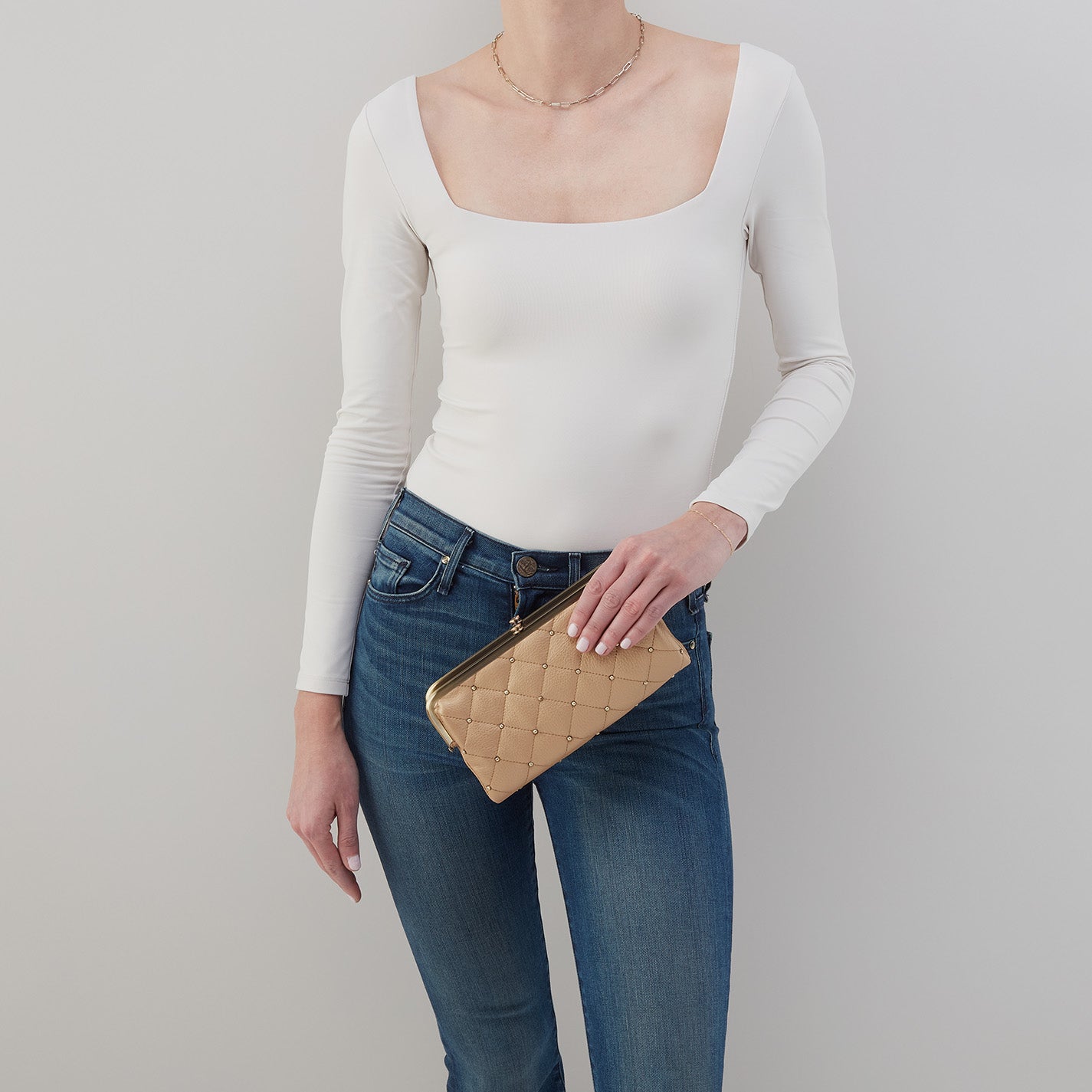 Lauren Clutch-Wallet In Pebbled Metallic Leather - Dusty Gold - Image 3