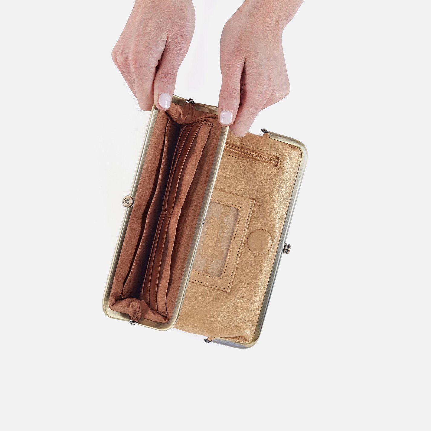 Lauren Clutch-Wallet In Pebbled Metallic Leather - Dusty Gold - Image 6