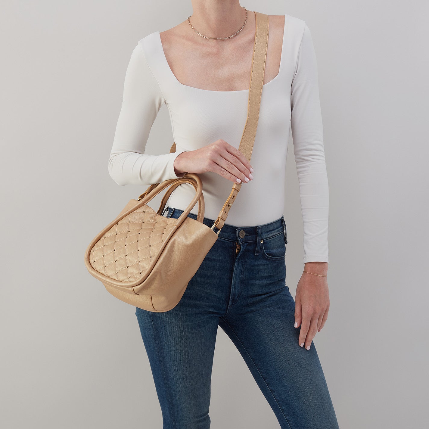 Margot Satchel In Pebbled Metallic Leather - Dusty Gold - Image 3