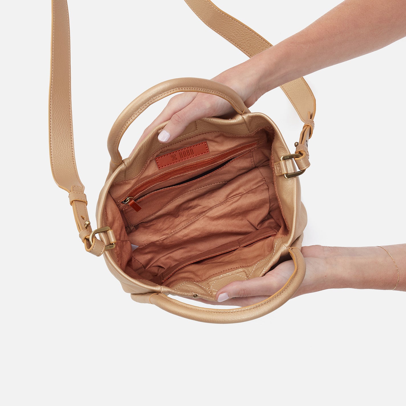 Margot Satchel In Pebbled Metallic Leather - Dusty Gold - Image 4