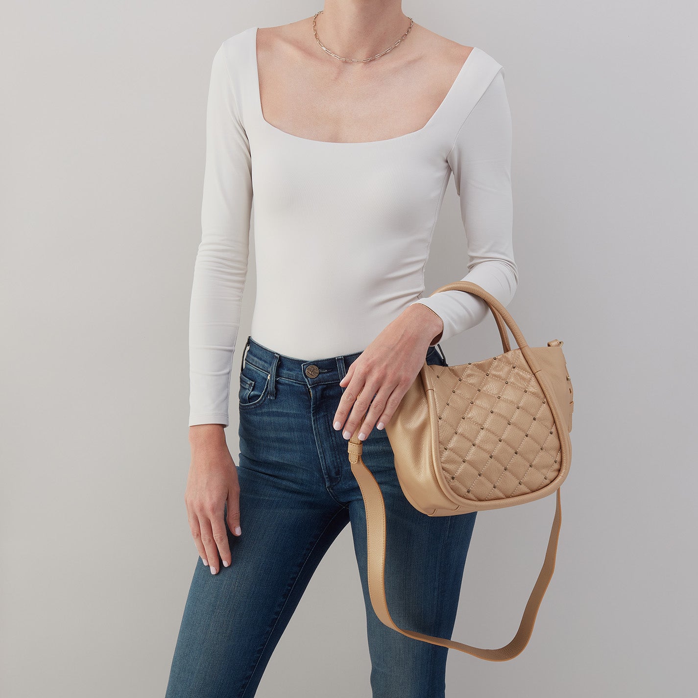 Margot Satchel In Pebbled Metallic Leather - Dusty Gold - Image 5