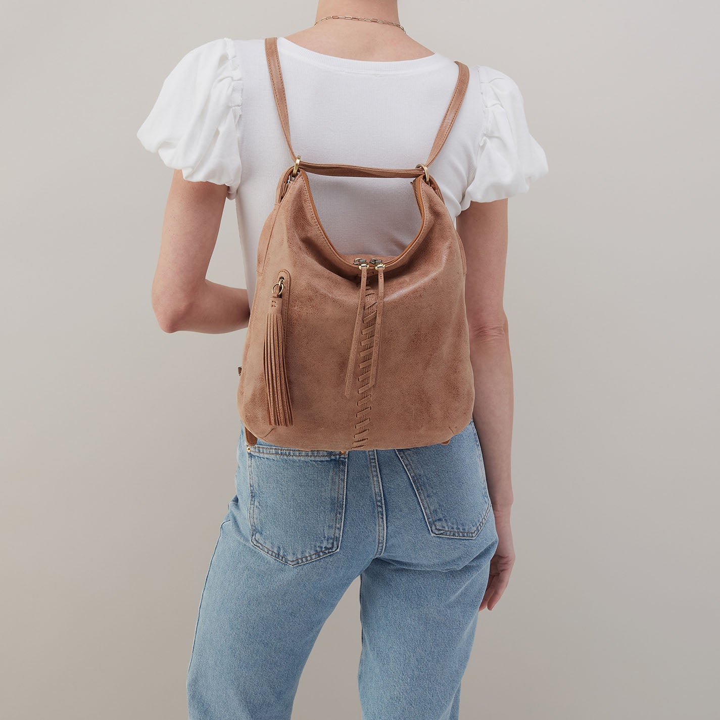 Merrin Convertible Backpack In Buffed Leather - Hazel - Image 4