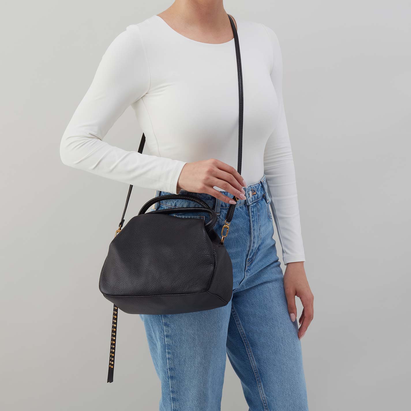 Darling Small Satchel in Pebbled Leather - Black - Image 3