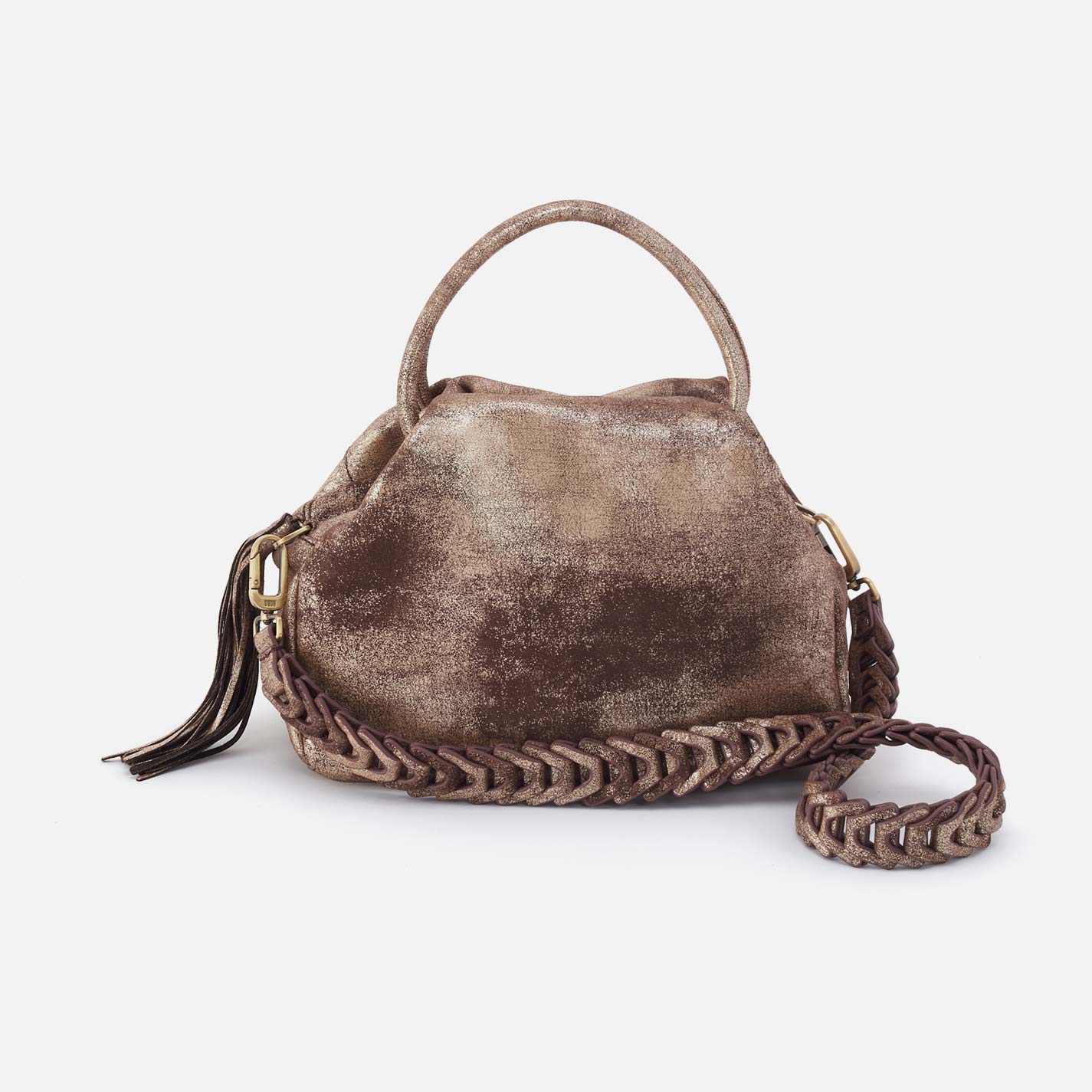 Darling Small Satchel in Metallic Leather - Cocoa Platinum