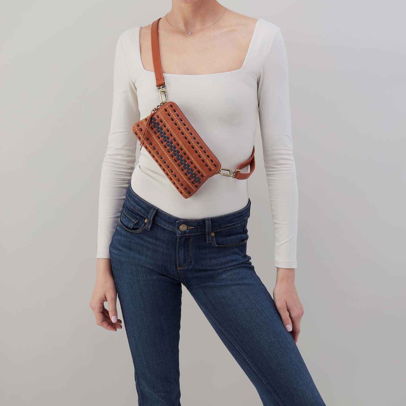 Fern Slim Belt Bag in Smooth Leather with Multi Stitch - Timberline - Image 2