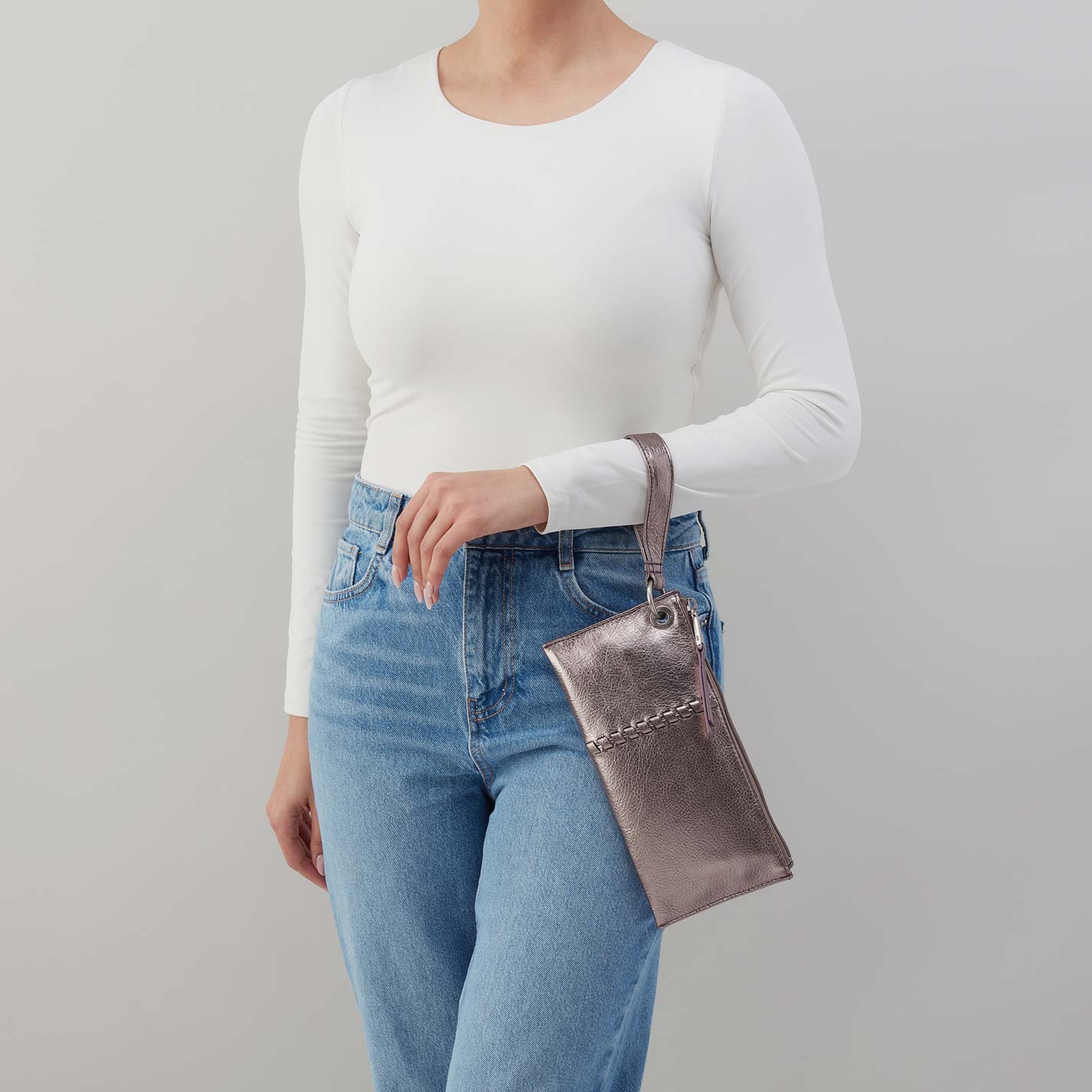 Vida Wristlet in Metallic Leather - Pewter Spur - Image 2