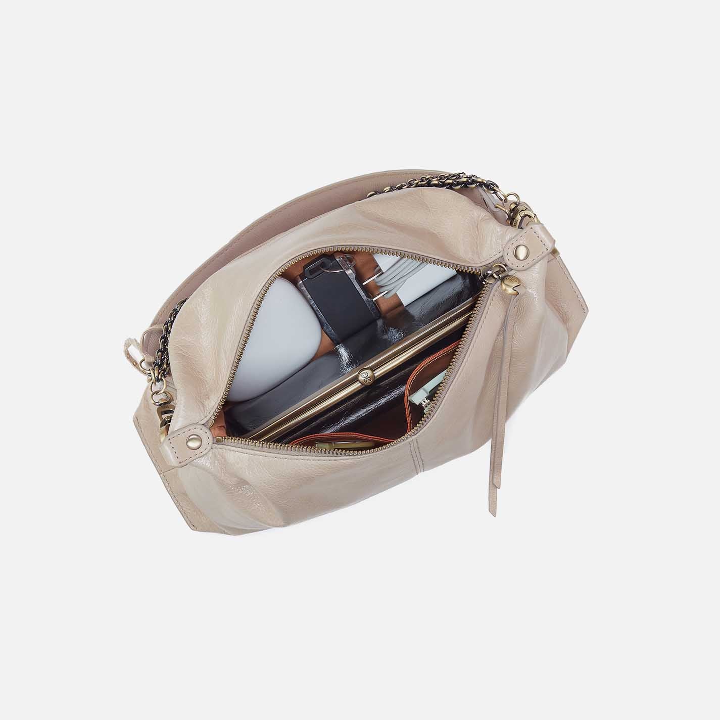 Avon Shoulder Bag in Aniline Gloss Leather - Stone Gloss - Image 4