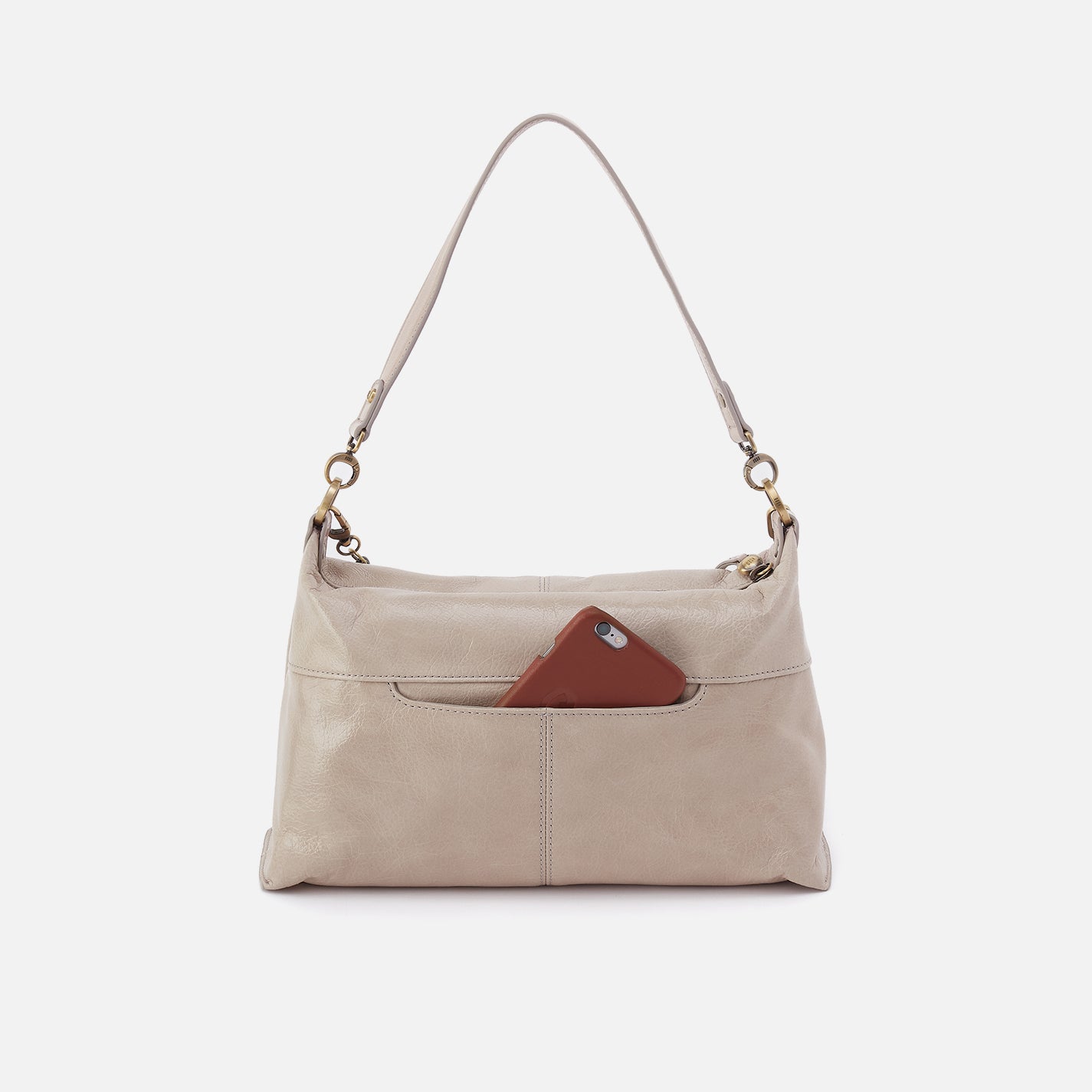Avon Shoulder Bag in Aniline Gloss Leather - Stone Gloss - Image 5