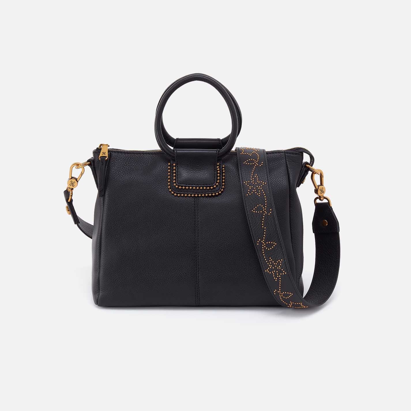 Sheila Medium Satchel in Pebbled Leather - Black With Studs