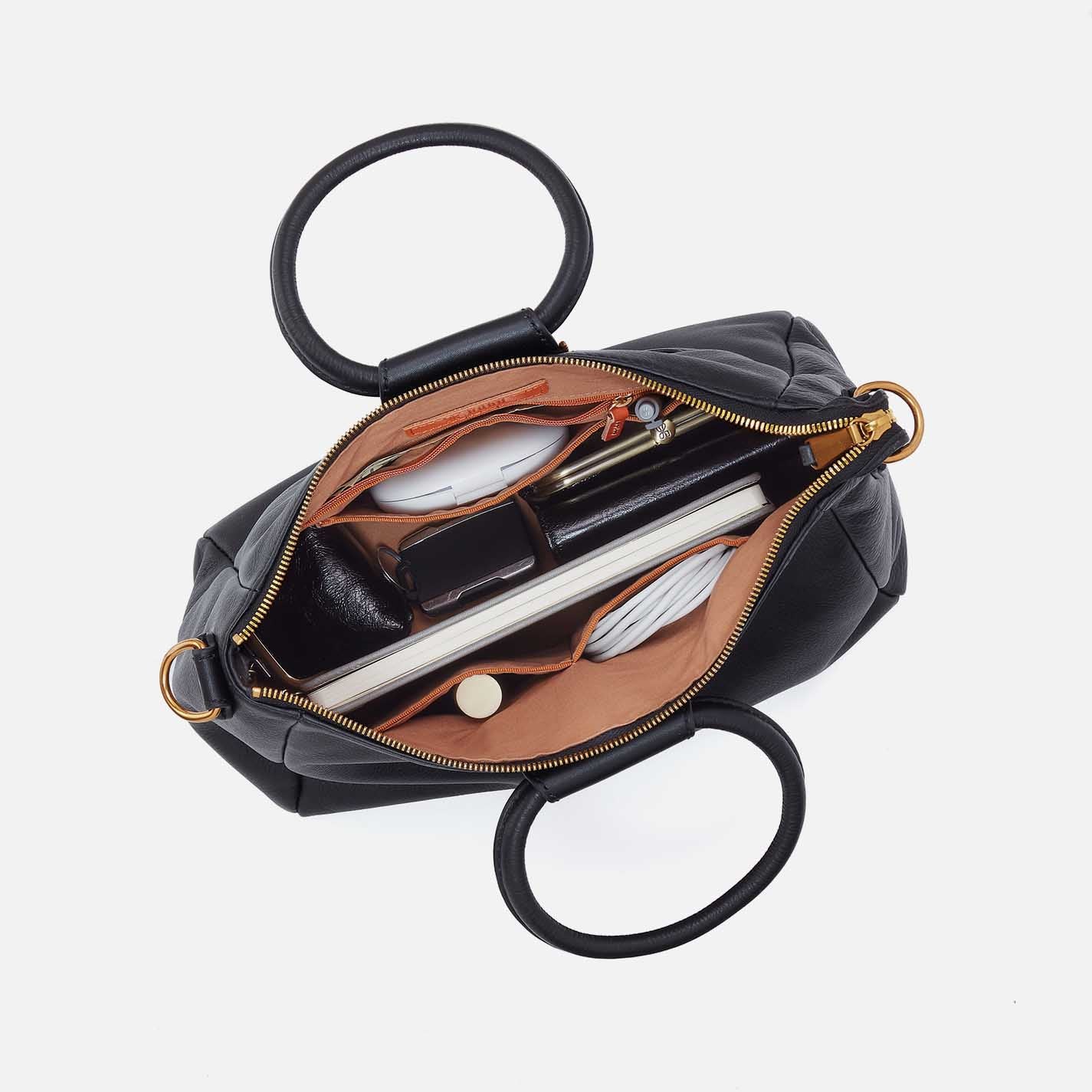 Sheila Medium Satchel in Pebbled Leather - Black With Studs - Image 4
