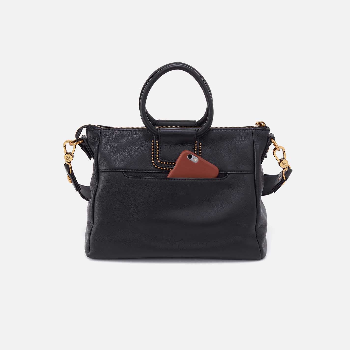 Sheila Medium Satchel in Pebbled Leather - Black With Studs - Image 5