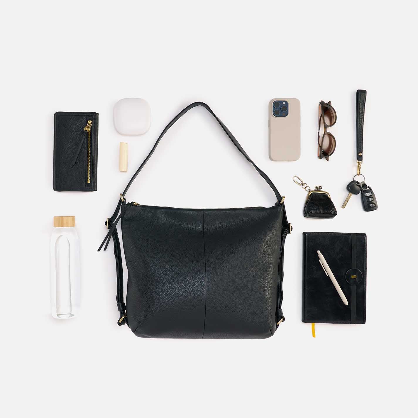 Emily Convertible Backpack in Pebbled Leather - Black - Image 8