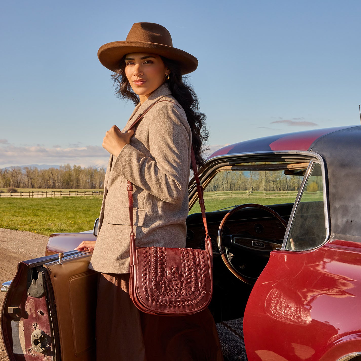 Kiva Large Crossbody in Washed Leather - Chestnut - Image 2
