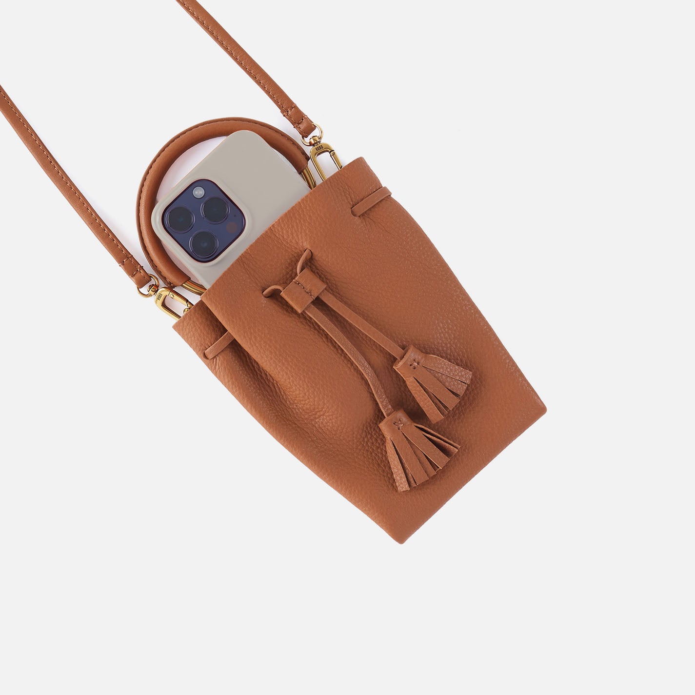 Eden Phone Crossbody In Pebbled Leather - Warm Honey - Image 3