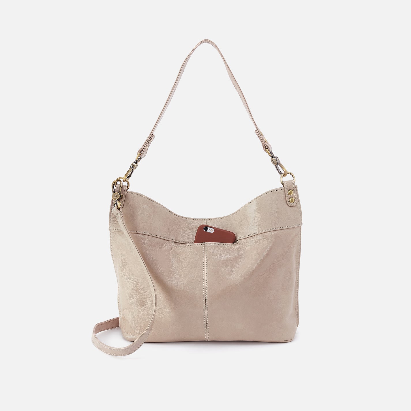 Pier Shoulder Bag in Aniline Gloss Leather - Stone Gloss - Image 5