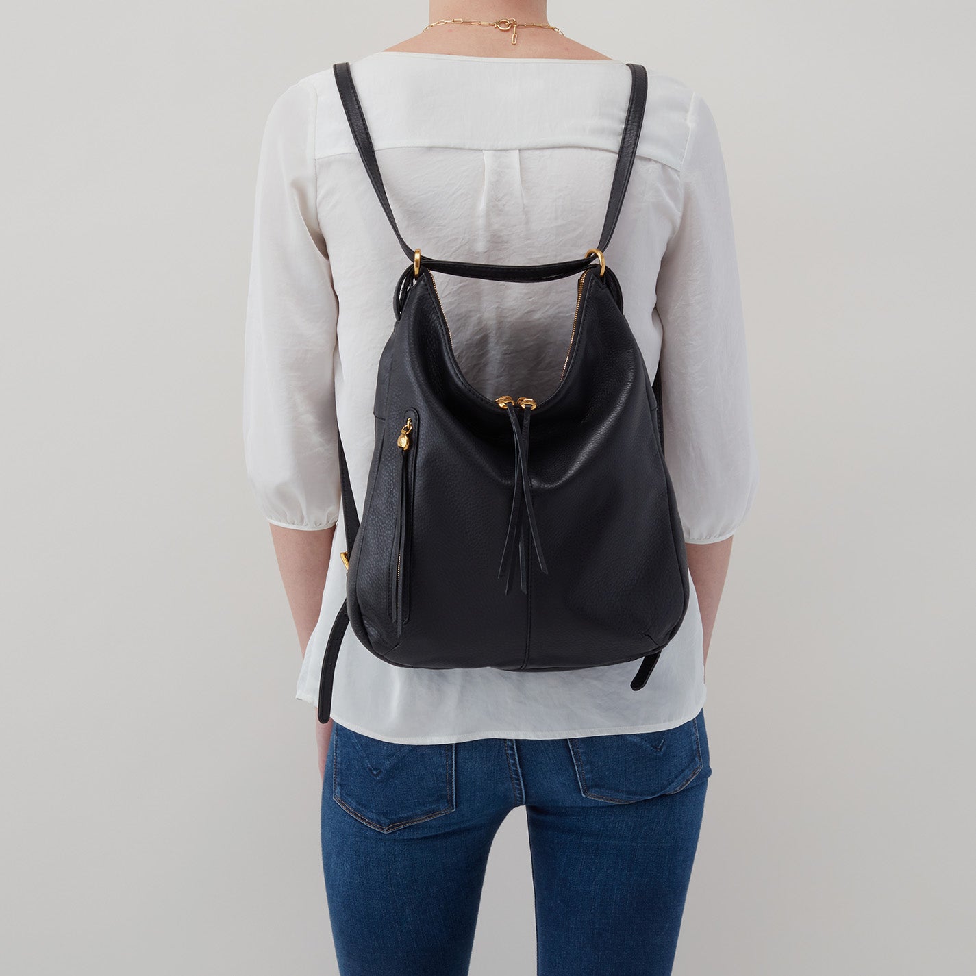 Merrin Convertible Backpack in Pebbled Leather - Taupe - Image 5