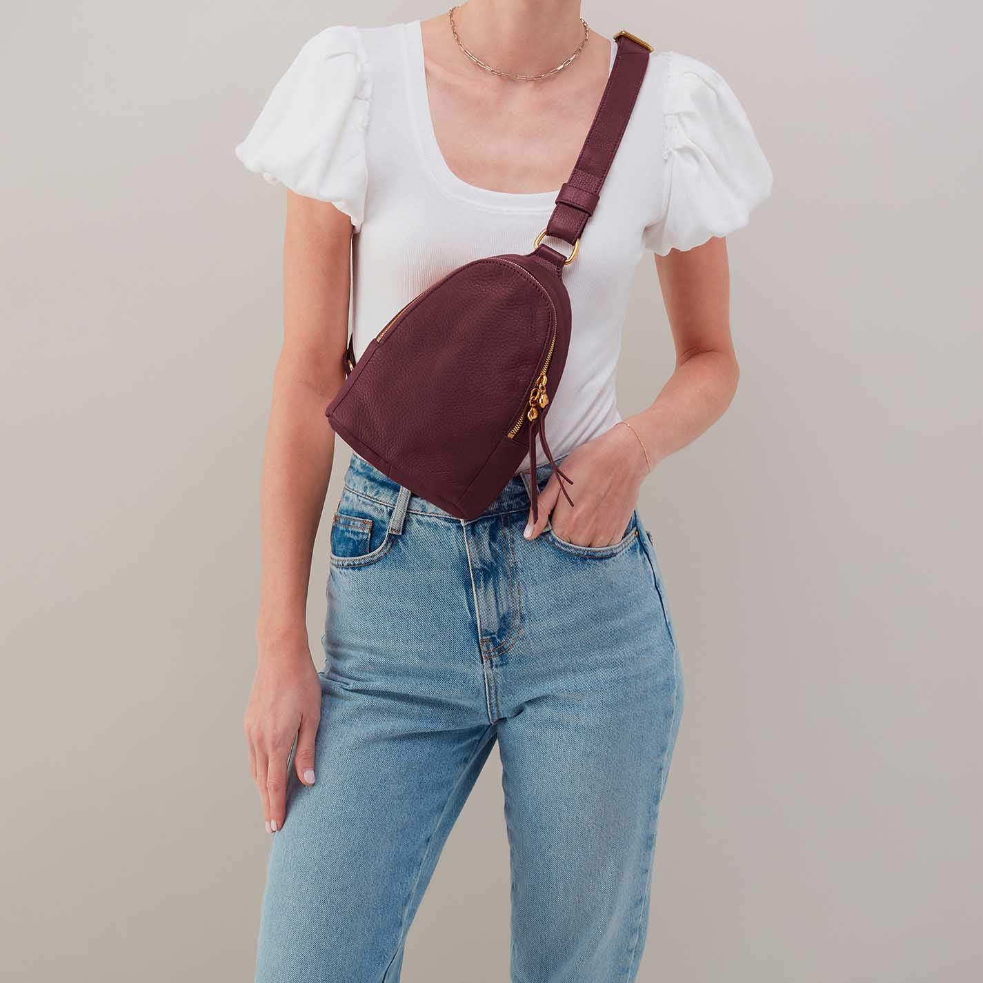 Fern Sling in Pebbled Leather - Mulberry Glaze - Image 3