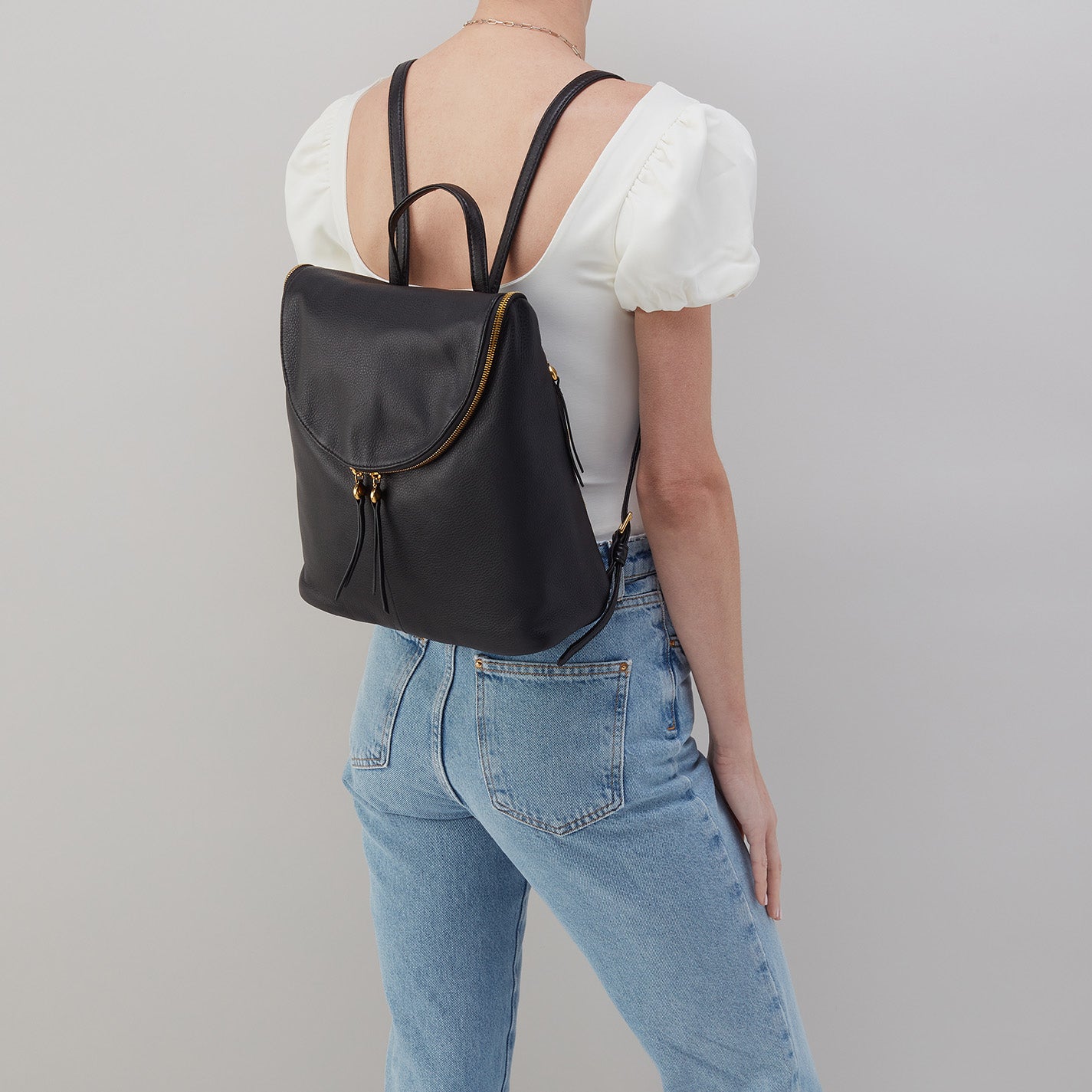Fern Backpack in Pebbled Leather - Black - Image 3