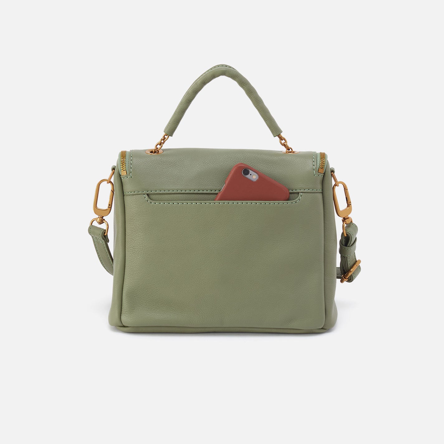 Fern Top Handle Satchel In Pebbled Leather - Watercress - Image 4