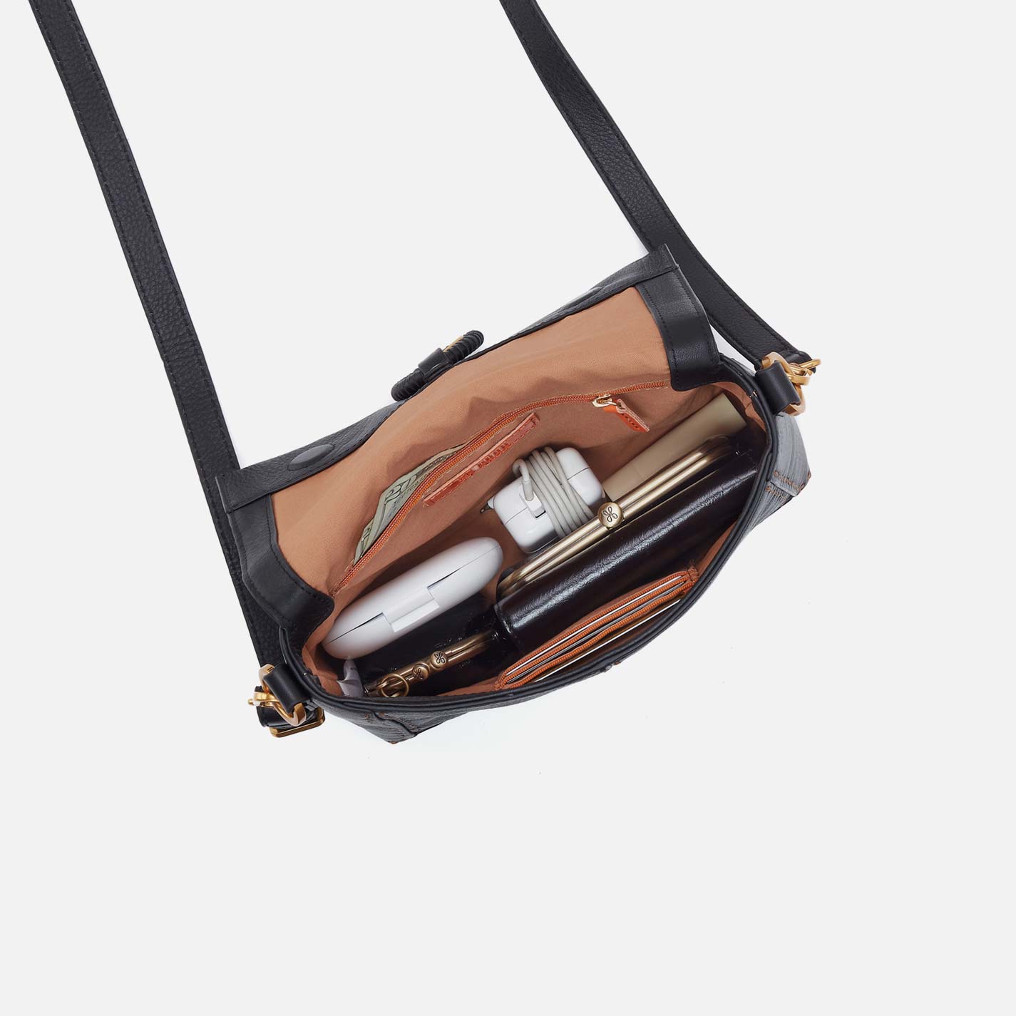 Austin Flap Crossbody in Pebbled Leather - Black - Image 3