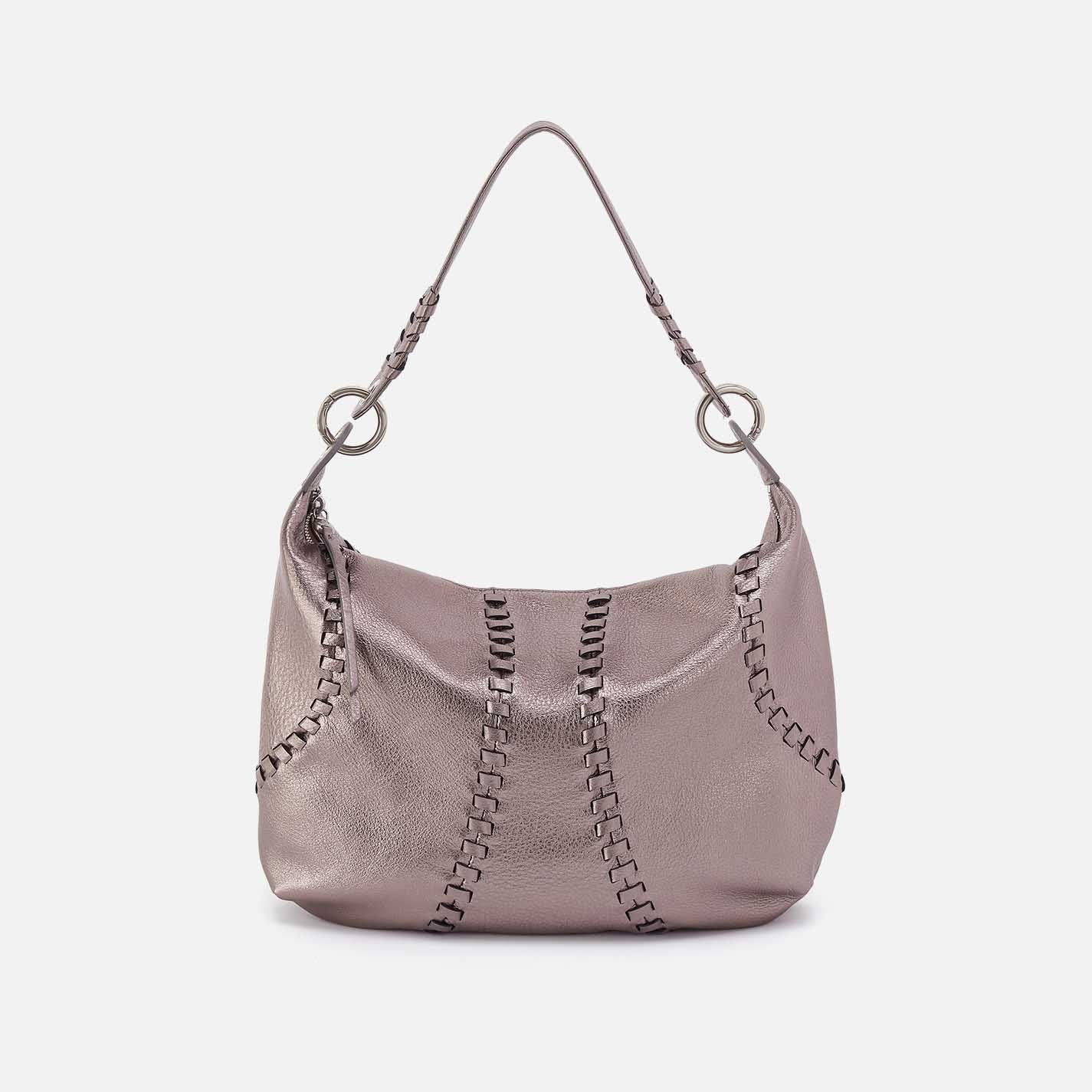 Opal Shoulder in Metallic Leather - Pewter Spur