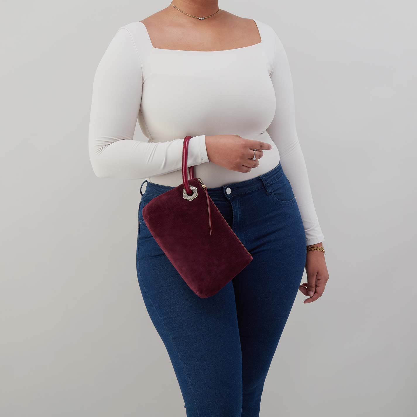 Daisy Daze Large Wristlet in Suede Leather - Prairie Garnet - Image 2