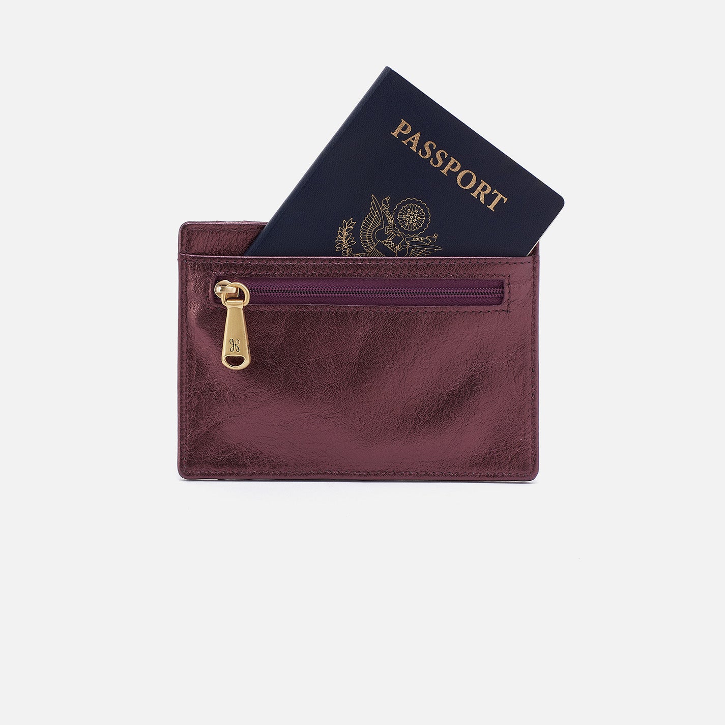 Euro Slide Card Case In Metallic Leather - Frosted Plum - Image 2