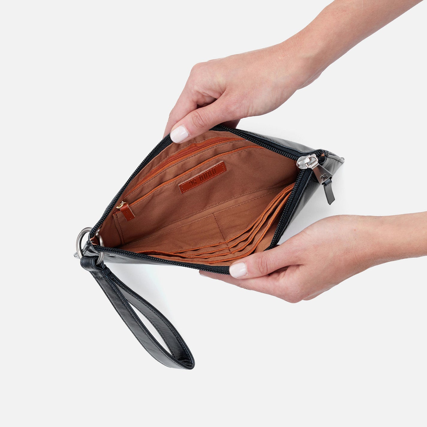 Vida Wristlet in Polished Leather - Black - Image 4
