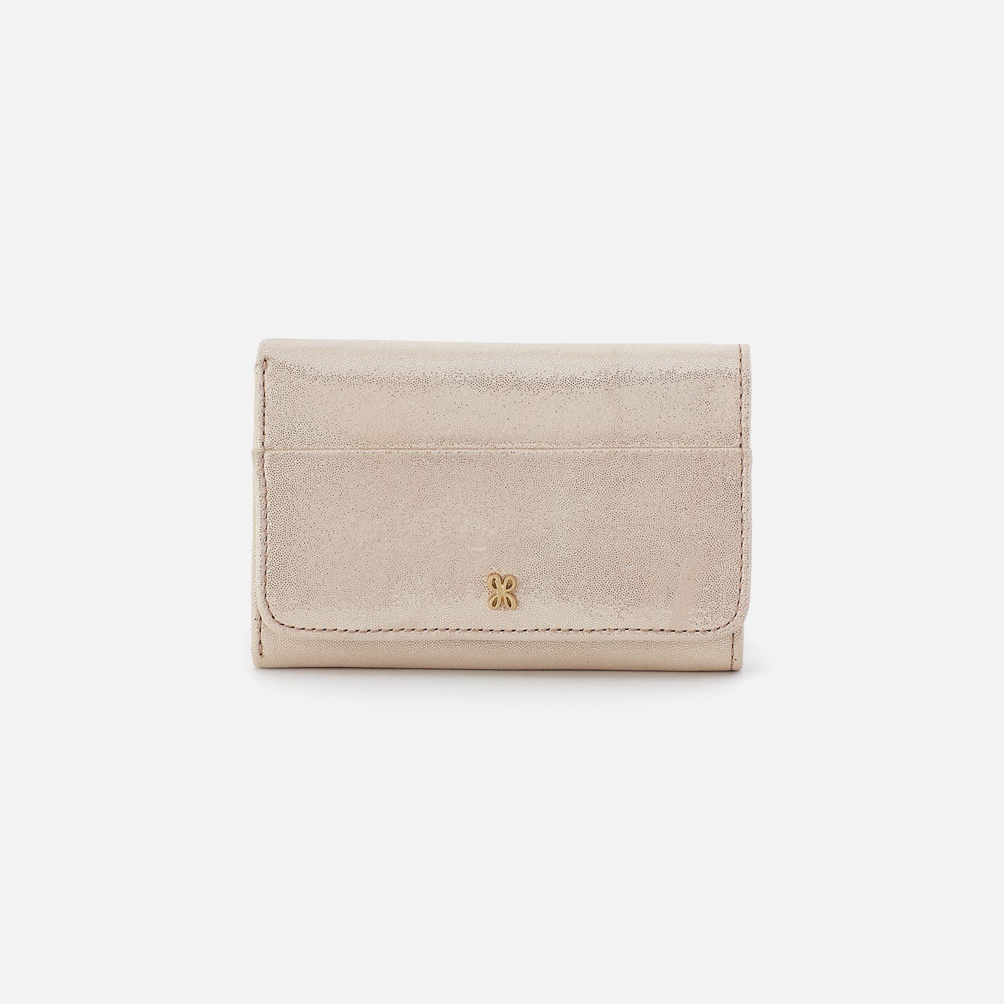 Jill Trifold Wallet In Metallic Leather - Sand Shimmer