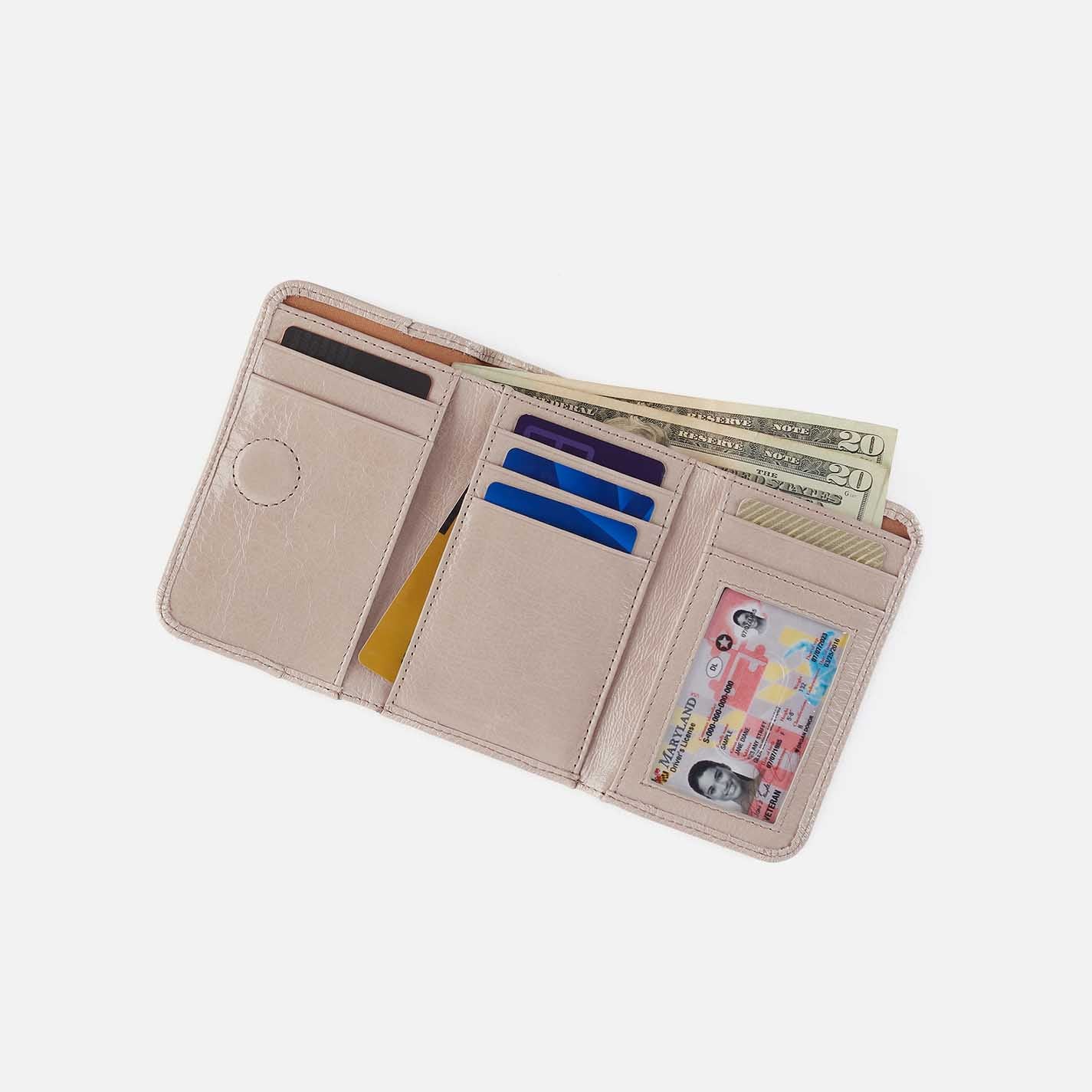 Jill Trifold Wallet in Aniline Gloss Leather - Stone Gloss - Image 2