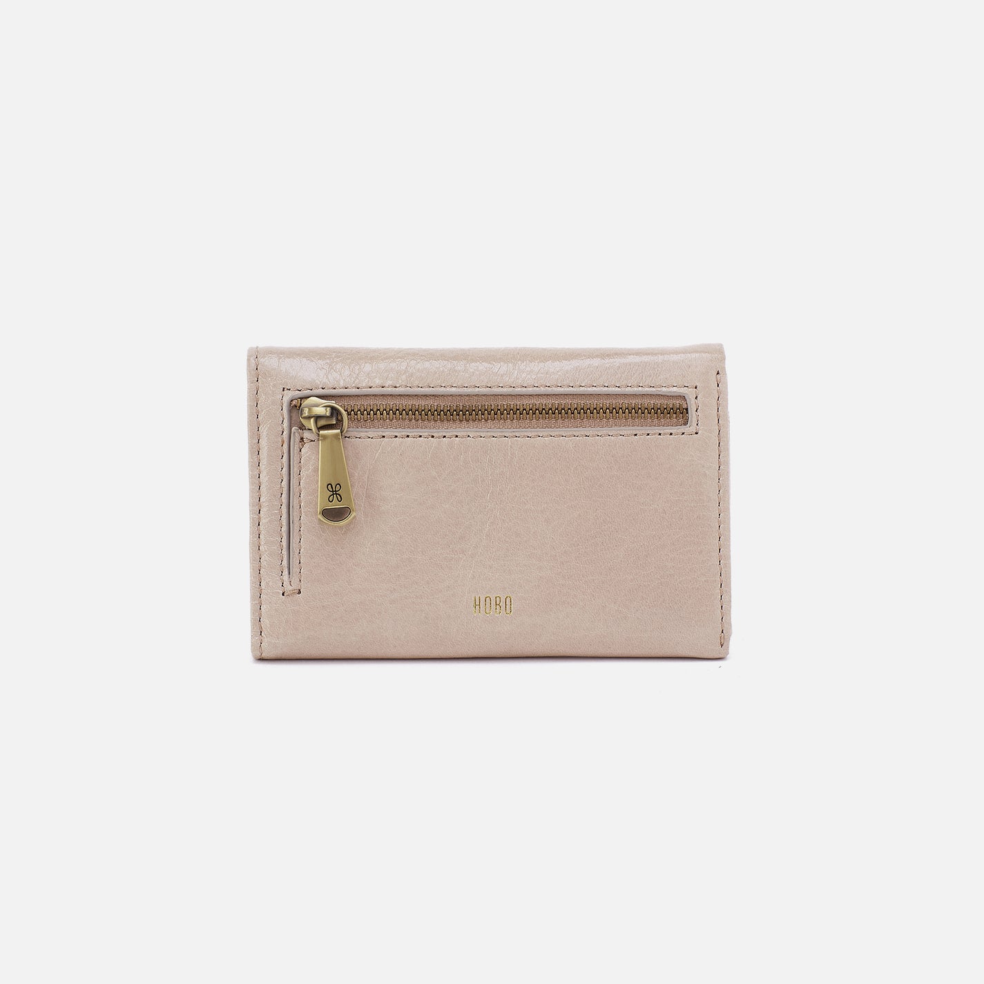 Jill Trifold Wallet in Aniline Gloss Leather - Stone Gloss - Image 3