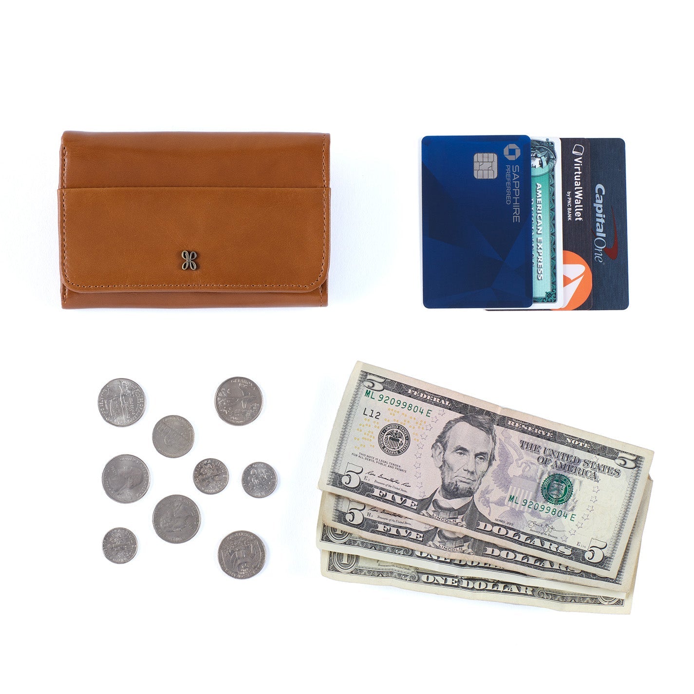 Jill Trifold Wallet in Polished Leather - Truffle - Image 5