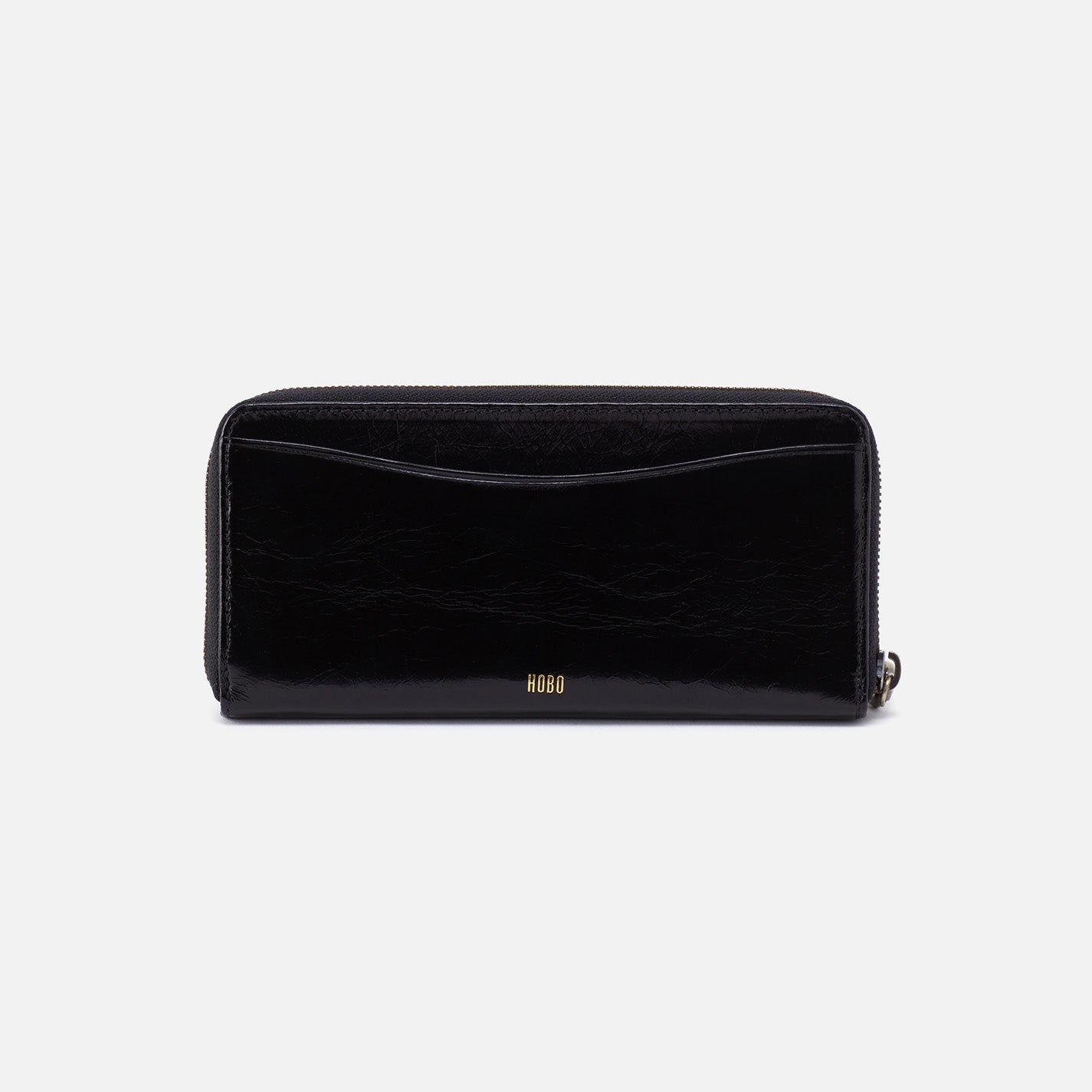 Max Large Zip Around Wallet in Polished Leather - Black - Image 3