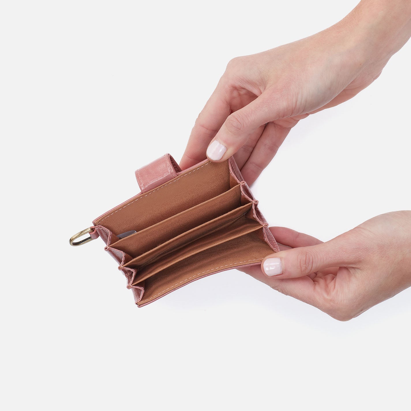 Jean Accordion Card Case In Polished Leather - Rose - Image 2