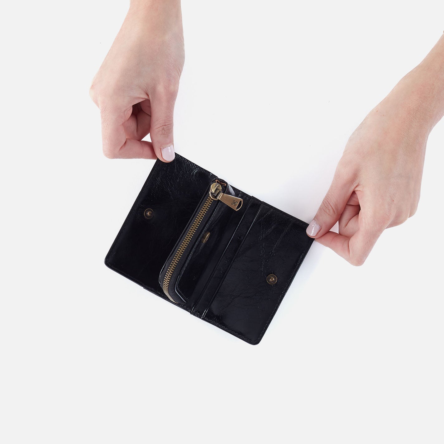Jill Card Case In Polished Leather - Black - Image 2