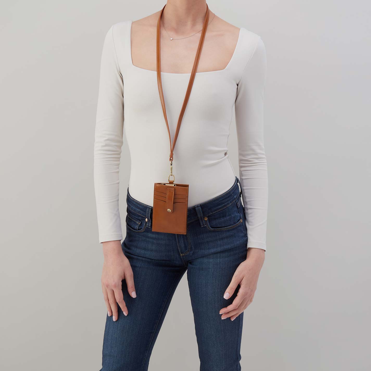Around Town Lanyard in Polished Leather - Truffle - Image 2
