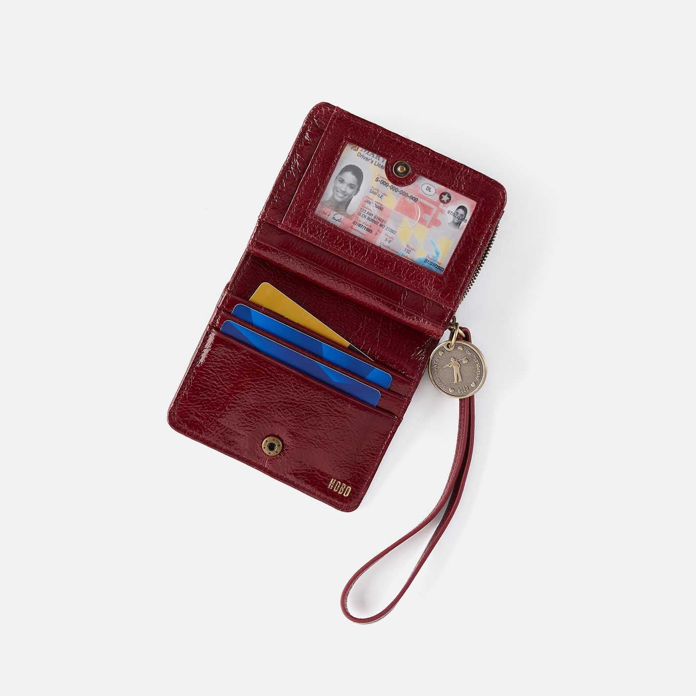 Coin Wristlet Wallet in Aniline Gloss Leather - Garnet Gloss - Image 3