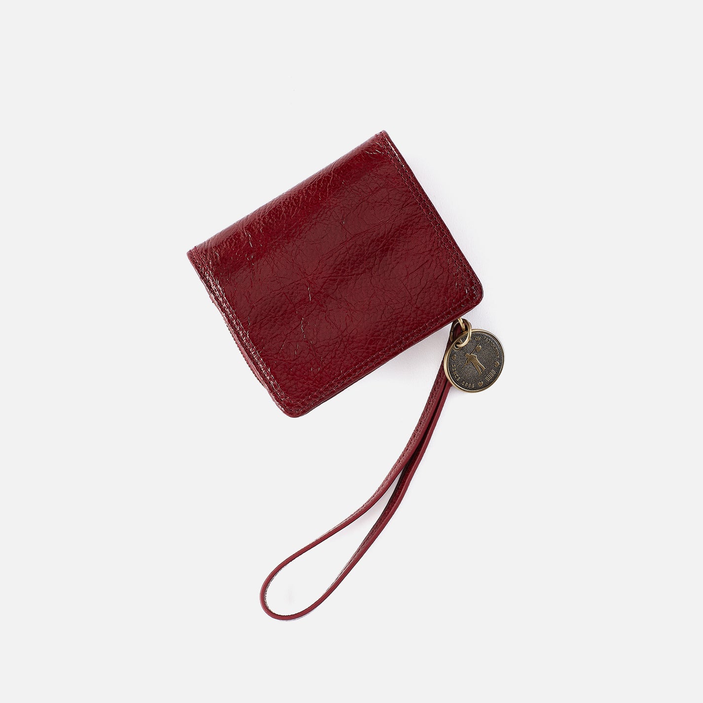 Coin Wristlet Wallet in Aniline Gloss Leather - Garnet Gloss - Image 4