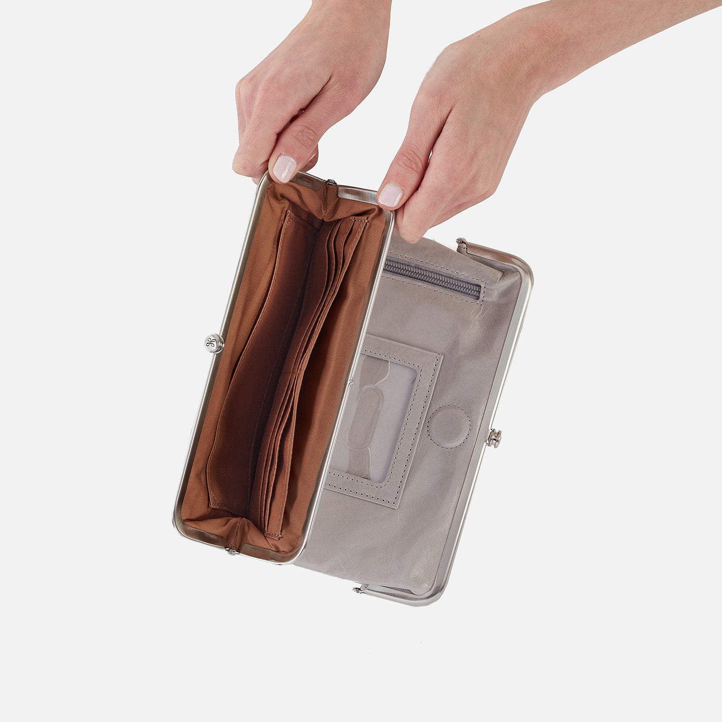 Lauren Clutch-Wallet In Polished Leather - Light Grey - Image 6