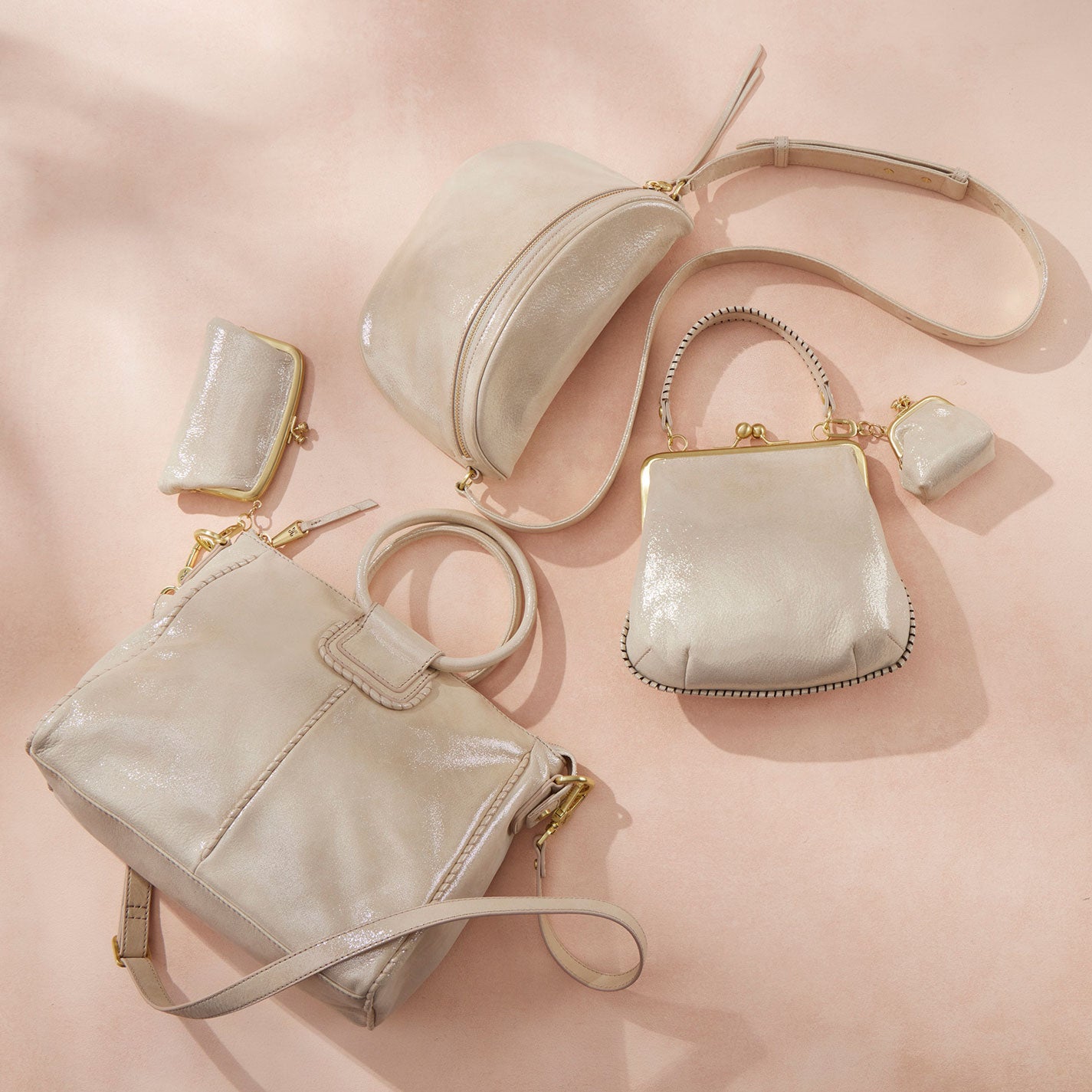 Cheer Frame Pouch In Metallic Leather - Sand Shimmer - Image 4