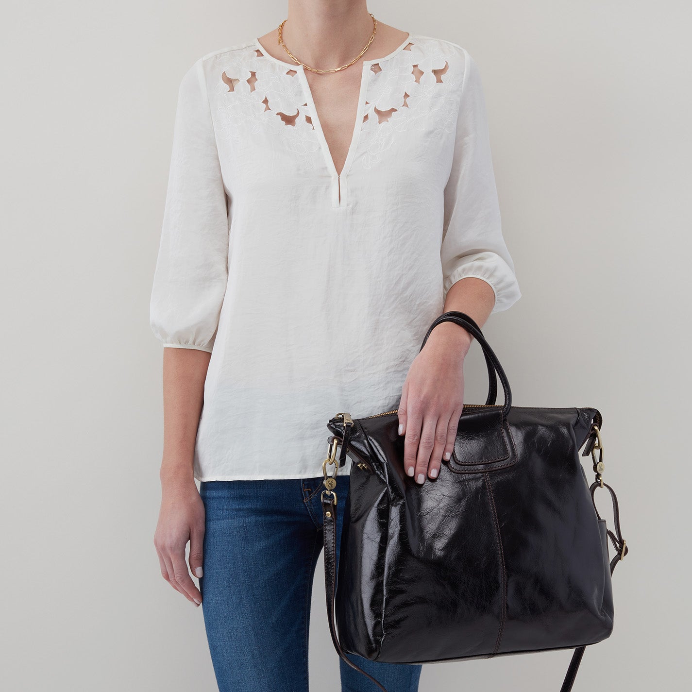Sheila Large Satchel in Polished Leather - Black - Image 2
